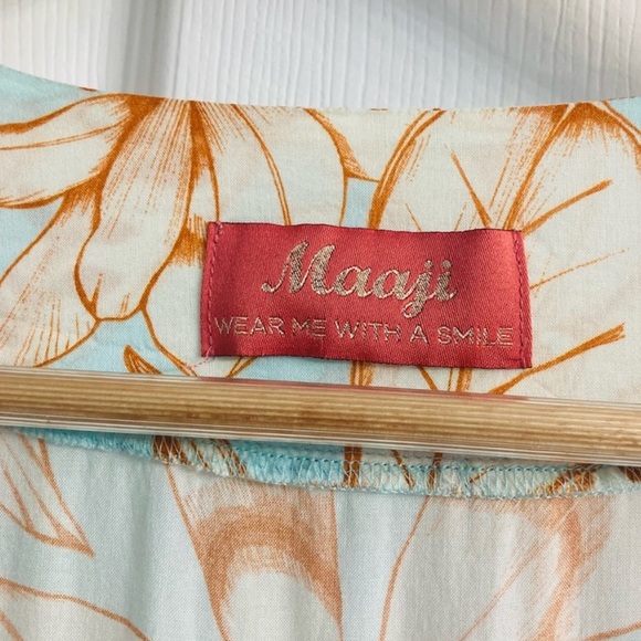 Maaji Light Blue Orange Long Floral Tropical Vacation Kimono Swim Coverup Robe - Picture 3 of 5